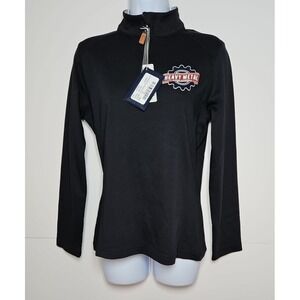 Devon & Jones Women's Black 1/4 Zip Pullover Heavy Metal Logo‎ Size Small NWT